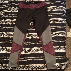 Black, Grey, and Purple Color Block Leggings